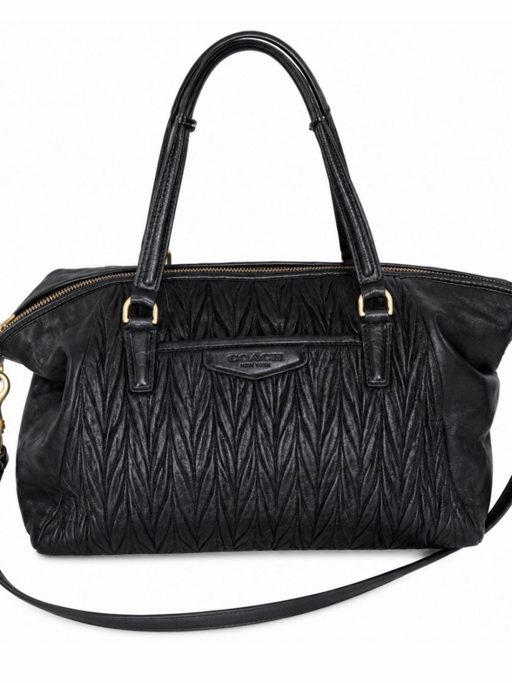 COACH Madison Black Gathered Twist Leather Satchel
